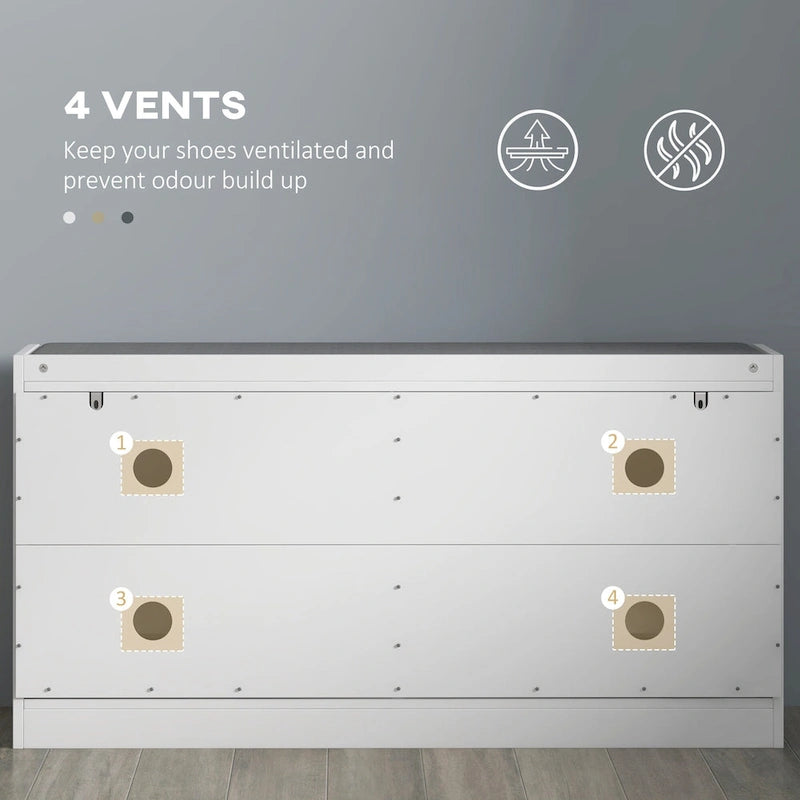 Entryway Bench with 2 Flip Drawers, Seating Cushion, and 2 Vents for 8 Pairs of Shoes for Hallway