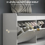 Entryway Bench with 2 Flip Drawers, Seating Cushion, and 2 Vents for 8 Pairs of Shoes for Hallway