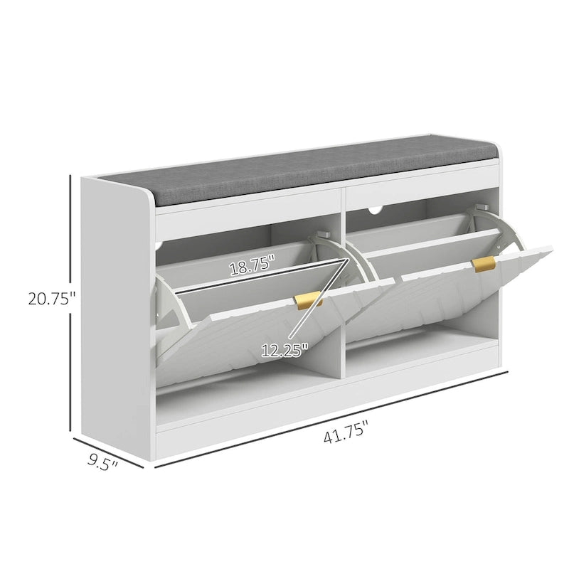 Entryway Bench with 2 Flip Drawers, Seating Cushion, and 2 Vents for 8 Pairs of Shoes for Hallway