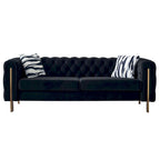 84.25 Button Tufted Upholstered 3-Seater Sofa with Gold Decoration