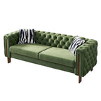 84.25 Button Tufted Upholstered 3-Seater Sofa with Gold Decoration