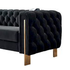 84.25 Button Tufted Upholstered 3-Seater Sofa with Gold Decoration