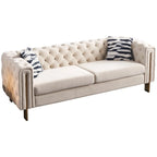 84.25 Button Tufted Upholstered 3-Seater Sofa with Gold Decoration