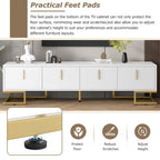 White+Gold 70.8 TV Stand with Gold Handles & Cabinets for 80 TVs