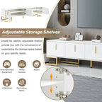 White+Gold 70.8 TV Stand with Gold Handles & Cabinets for 80 TVs