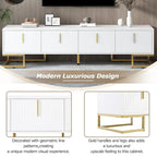 White+Gold 70.8 TV Stand with Gold Handles & Cabinets for 80 TVs