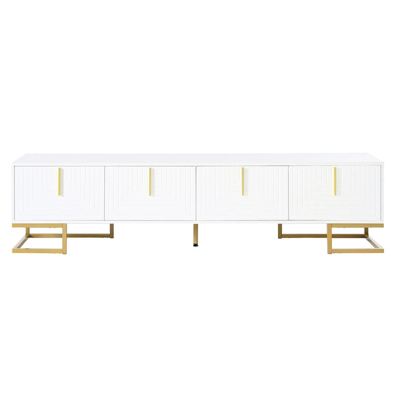 White+Gold 70.8 TV Stand with Gold Handles & Cabinets for 80 TVs