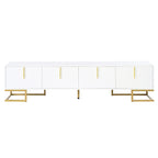 White+Gold 70.8 TV Stand with Gold Handles & Cabinets for 80 TVs