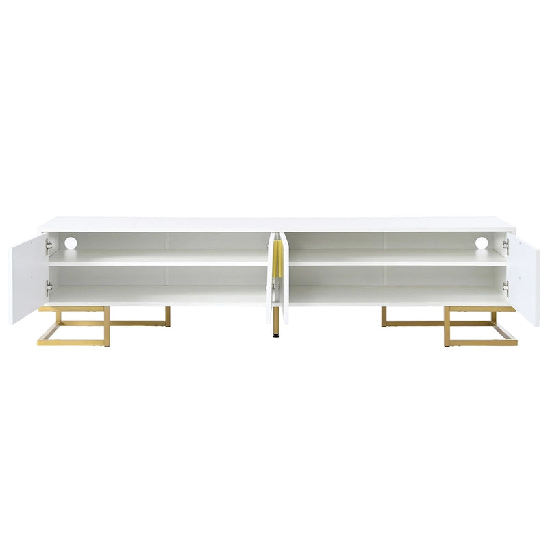 White+Gold 70.8 TV Stand with Gold Handles & Cabinets for 80 TVs