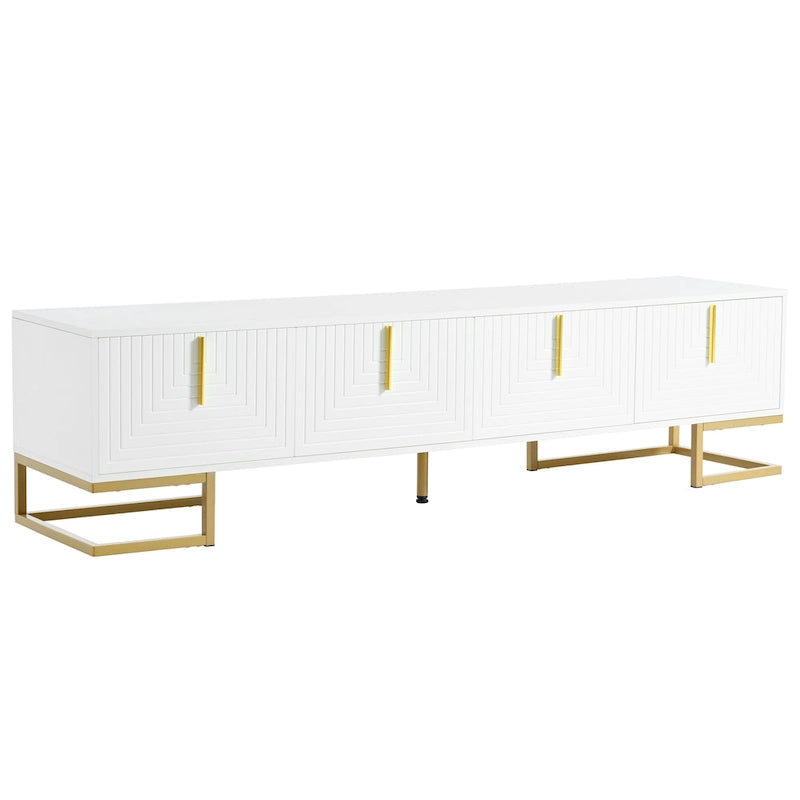White+Gold 70.8 TV Stand with Gold Handles & Cabinets for 80 TVs