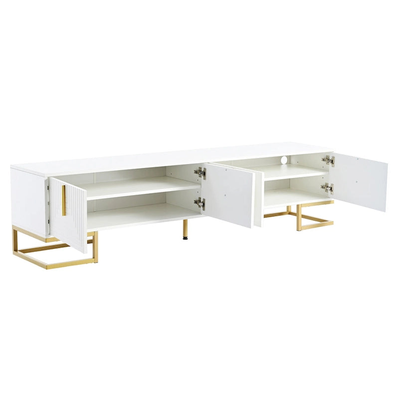 White+Gold 70.8 TV Stand with Gold Handles & Cabinets for 80 TVs