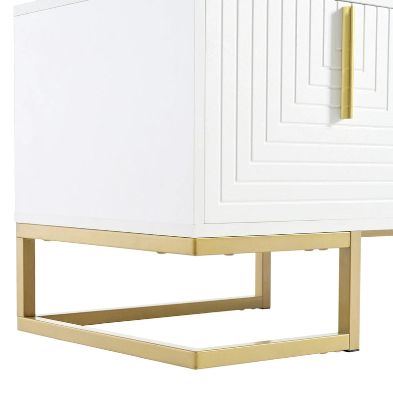 White+Gold 70.8 TV Stand with Gold Handles & Cabinets for 80 TVs