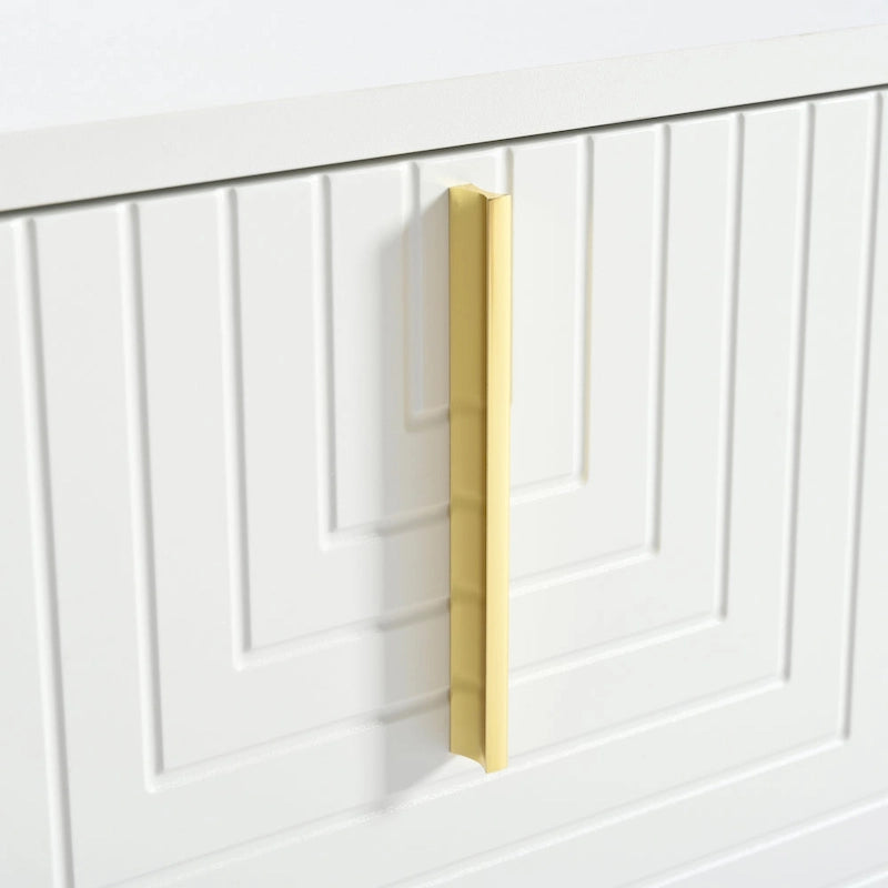 White+Gold 70.8 TV Stand with Gold Handles & Cabinets for 80 TVs