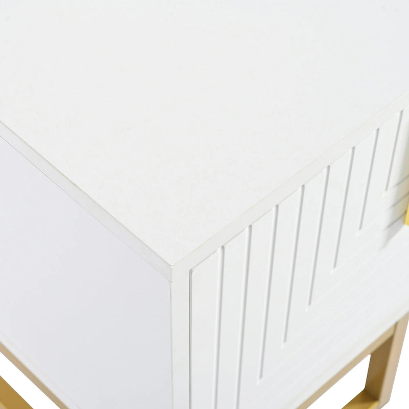 White+Gold 70.8 TV Stand with Gold Handles & Cabinets for 80 TVs