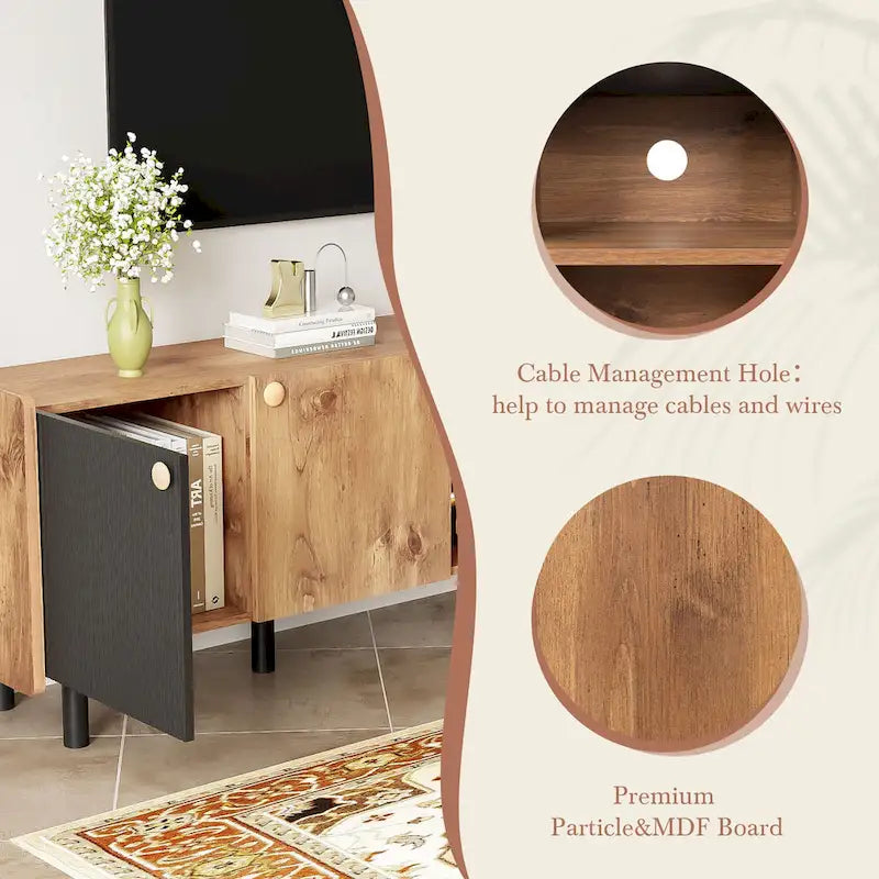 Mid Century TV Stand with 3 Cabinets, Media Console Table for TVs up to 70, Entertainment Center with Storage