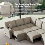 126 L-shaped Sofa Sectional Sofa Couch Pull-out Sofa Bed with Charging Devices and Cup Holders for Living Room, Beige