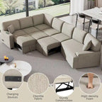 126 L-shaped Sofa Sectional Sofa Couch Pull-out Sofa Bed with Charging Devices and Cup Holders for Living Room, Beige