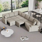 126 L-shaped Sofa Sectional Sofa Couch Pull-out Sofa Bed with Charging Devices and Cup Holders for Living Room, Beige