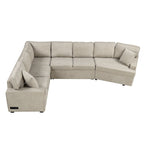 126 L-shaped Sofa Sectional Sofa Couch Pull-out Sofa Bed with Charging Devices and Cup Holders for Living Room, Beige