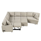 126 L-shaped Sofa Sectional Sofa Couch Pull-out Sofa Bed with Charging Devices and Cup Holders for Living Room, Beige