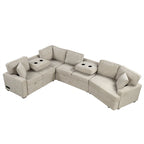 126 L-shaped Sofa Sectional Sofa Couch Pull-out Sofa Bed with Charging Devices and Cup Holders for Living Room, Beige