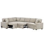 126 L-shaped Sofa Sectional Sofa Couch Pull-out Sofa Bed with Charging Devices and Cup Holders for Living Room, Beige