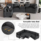 126 L-shaped Sofa Sectional Sofa Couch Pull-out Sofa Bed with Charging Devices and Cup Holders for Living Room, Beige