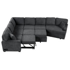 126 L-shaped Sofa Sectional Sofa Couch Pull-out Sofa Bed with Charging Devices and Cup Holders for Living Room, Beige