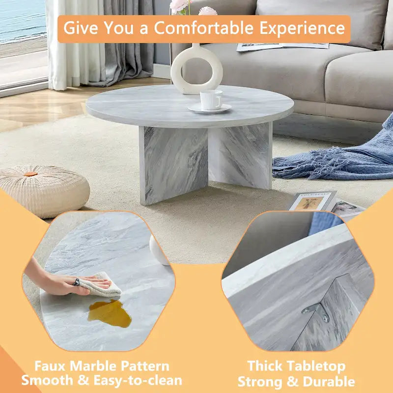 Modern Round MDF Coffee Table Durable Living Room Center Table