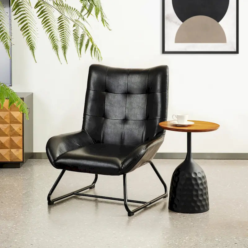 Glitzhome 35.5H Leatherette Wingback Accent Chair With Metal Legs