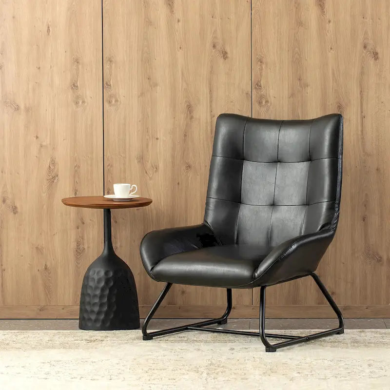 Glitzhome 35.5H Leatherette Wingback Accent Chair With Metal Legs