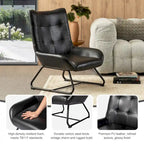 Glitzhome 35.5H Leatherette Wingback Accent Chair With Metal Legs