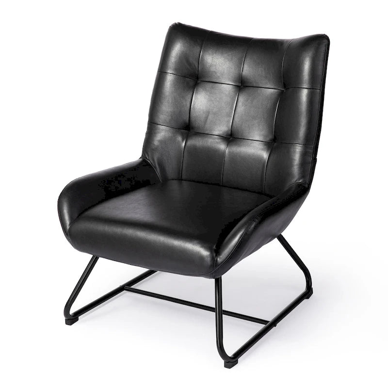 Glitzhome 35.5H Leatherette Wingback Accent Chair With Metal Legs