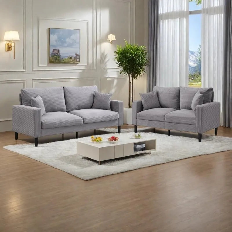 5-Seat Corduroy Sofa Set (3-Seater + 2-Seater) with High-Density Sponge Cushions & Sturdy Hardwood Frame