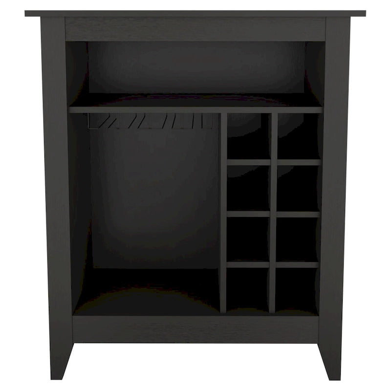 Essential Bar Cabinet, One Open Shelf, Six Built-in Wine Rack, One Drawer -Black