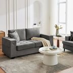70 Chenille Loveseat Sofa with USB Charging  Modern Sectional w/Storage Pockets & Removable Cover for Living Room,