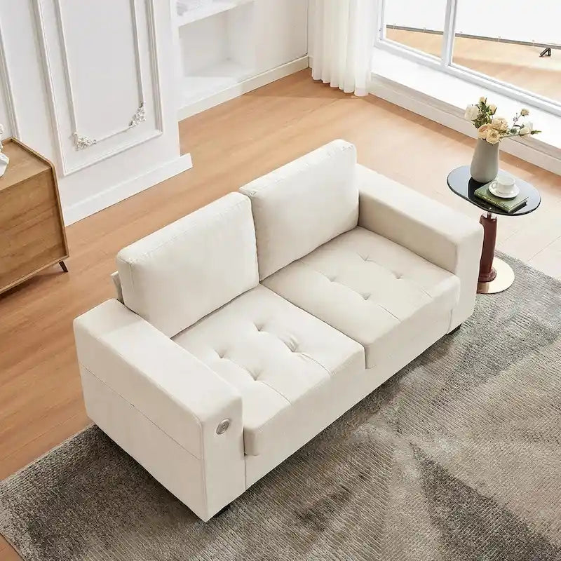 70 Chenille Loveseat Sofa with USB Charging  Modern Sectional w/Storage Pockets & Removable Cover for Living Room,