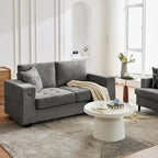 70 Chenille Loveseat Sofa with USB Charging  Modern Sectional w/Storage Pockets & Removable Cover for Living Room,