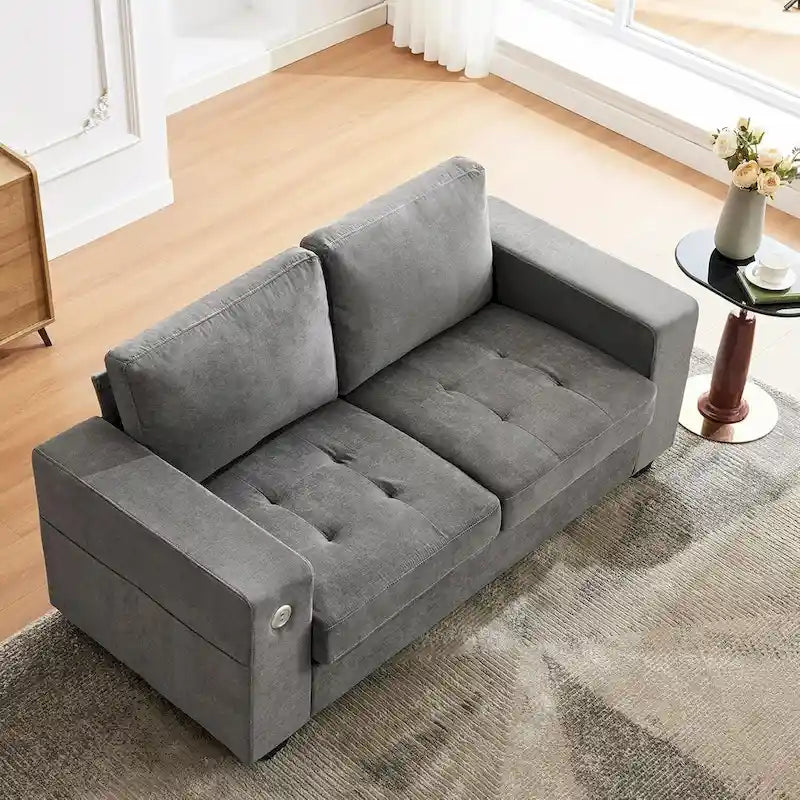 70 Chenille Loveseat Sofa with USB Charging  Modern Sectional w/Storage Pockets & Removable Cover for Living Room,
