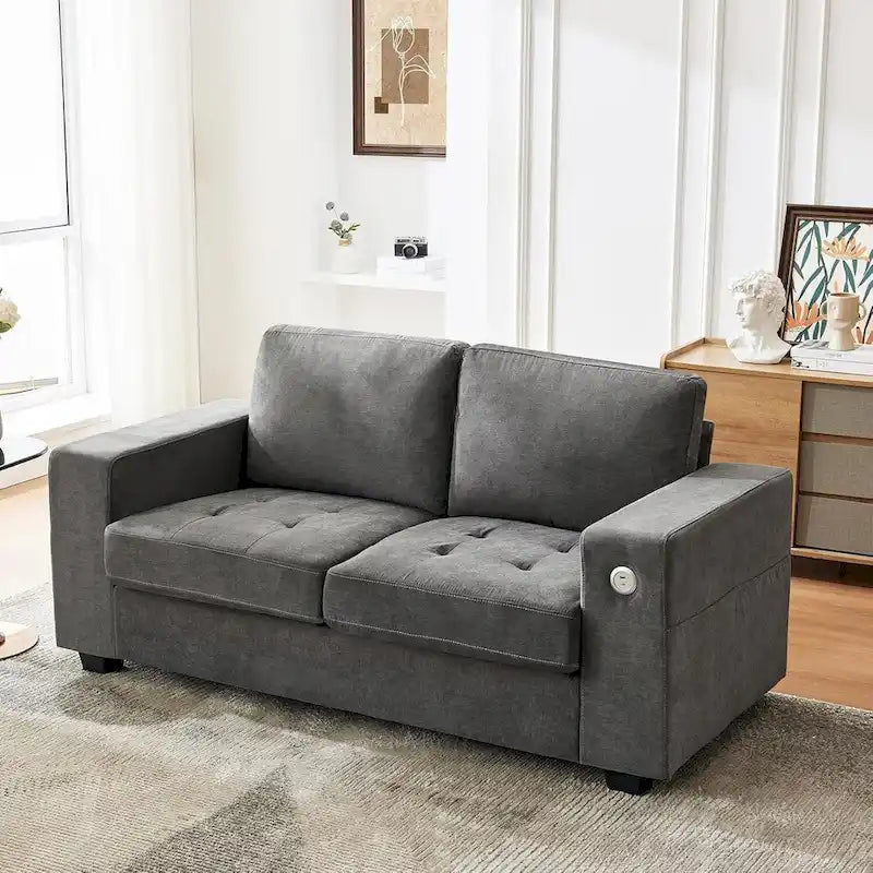 70 Chenille Loveseat Sofa with USB Charging  Modern Sectional w/Storage Pockets & Removable Cover for Living Room,