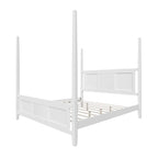 Roomfitters King Size Poster Bed, Solid Wood Frame, Horizontal Grille Design, White
