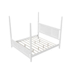 Roomfitters King Size Poster Bed, Solid Wood Frame, Horizontal Grille Design, White