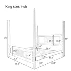Roomfitters King Size Poster Bed, Solid Wood Frame, Horizontal Grille Design, White