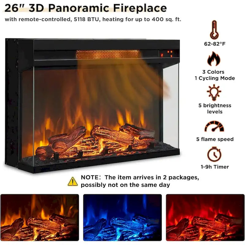 Farmhouse 3-Sided Glass Fireplace TV Stand for 75 TV, Media Console