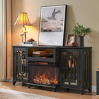 Farmhouse 3-Sided Glass Fireplace TV Stand for 75 TV, Media Console