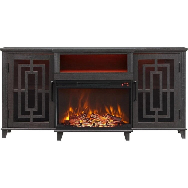 Farmhouse 3-Sided Glass Fireplace TV Stand for 75 TV, Media Console