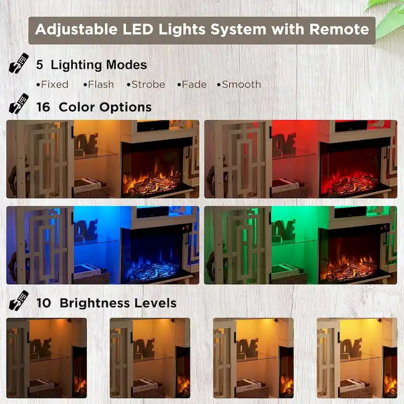 Farmhouse 3-Sided Glass Fireplace TV Stand for 75 TV, Media Console