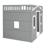 House Loft Bed With Ladder-Gray+White Frame