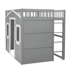House Loft Bed With Ladder-Gray+White Frame