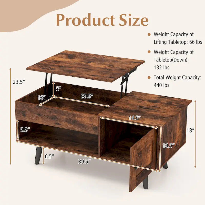 Costway Lift Top Coffee Table with Storage Hidden Compartment Cabinet - See Details